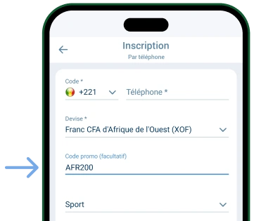 Ajoutez un code promo, écrivez « AFR200 » Télécharger 1xBet Nouvelle Version